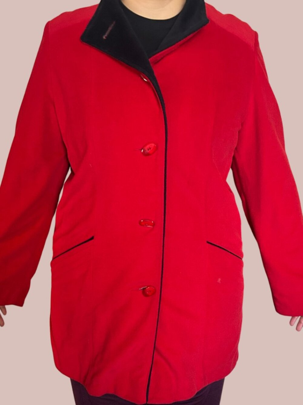 Red | Pea Coat | Black satin lining | Medium Petite Size